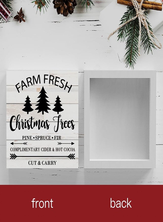 WRSUNT Rustic Winter Farm Fresh Christmas Trees Wood Box Sign, Farmhouse Christmas Santa Artwork Decor, Wood Square Sign Desk Block Signs Home Shelf Office Decoration 5 x 5 Inches - Image 2